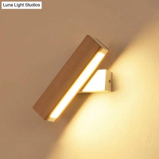 Minimalist Wood Bedside Wall Lamp - Rotating Rectangle Design Led 8.5/12 Width