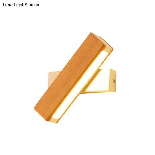 Minimalist Wood Bedside Wall Lamp - Rotating Rectangle Design Led 8.5/12 Width