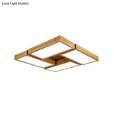 Minimalist Wood Ceiling Mounted Light With Acrylic Diffuser - Beige Rectangle Shape 1/4 Lights