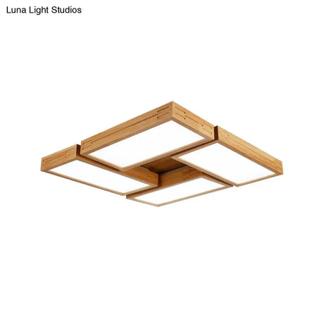 Minimalist Wood Ceiling Mounted Light With Acrylic Diffuser - Beige Rectangle Shape 1/4 Lights