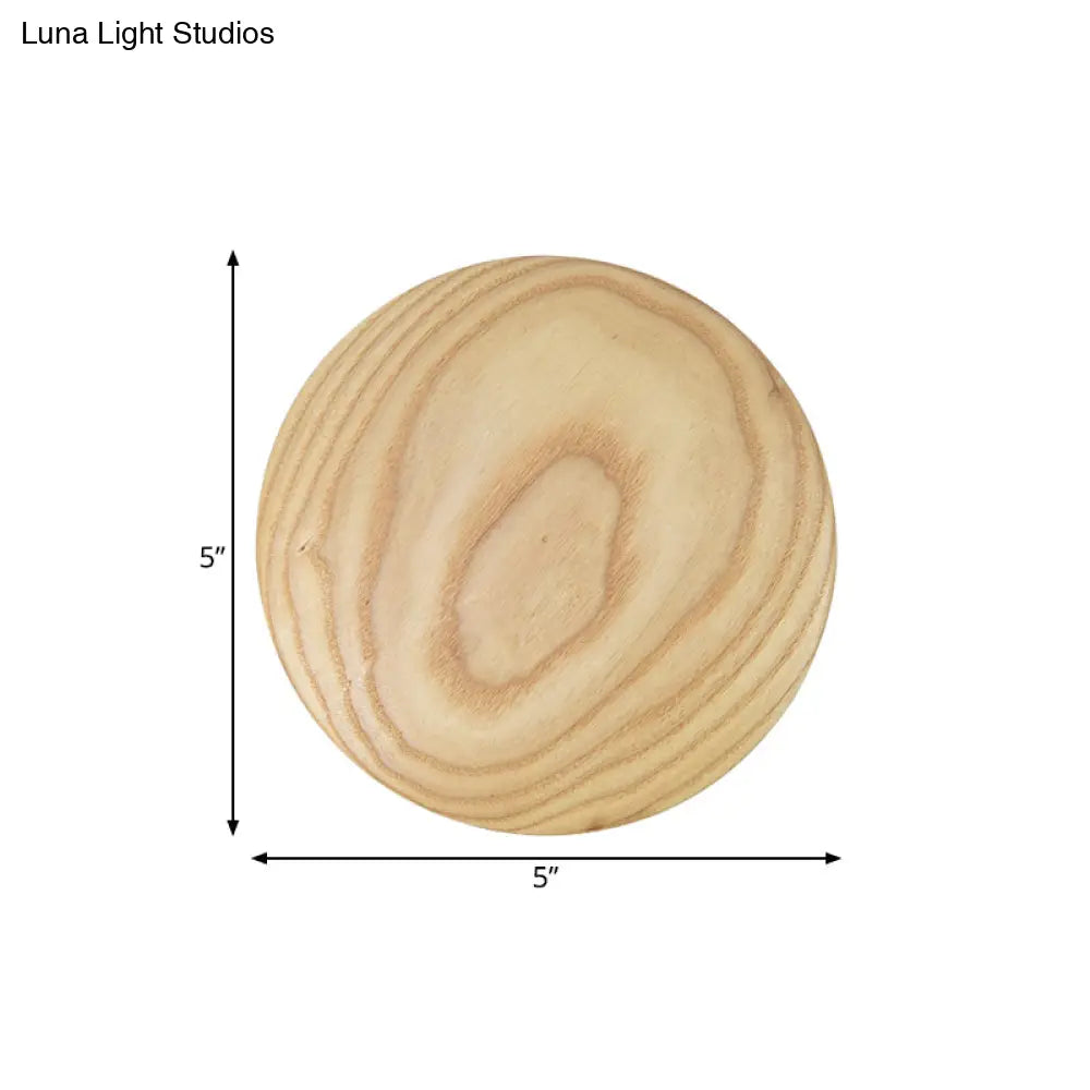 Minimalist Wood Circle Wall Sconce With Led Lighting: 5/7 Width For Parlor In Beige