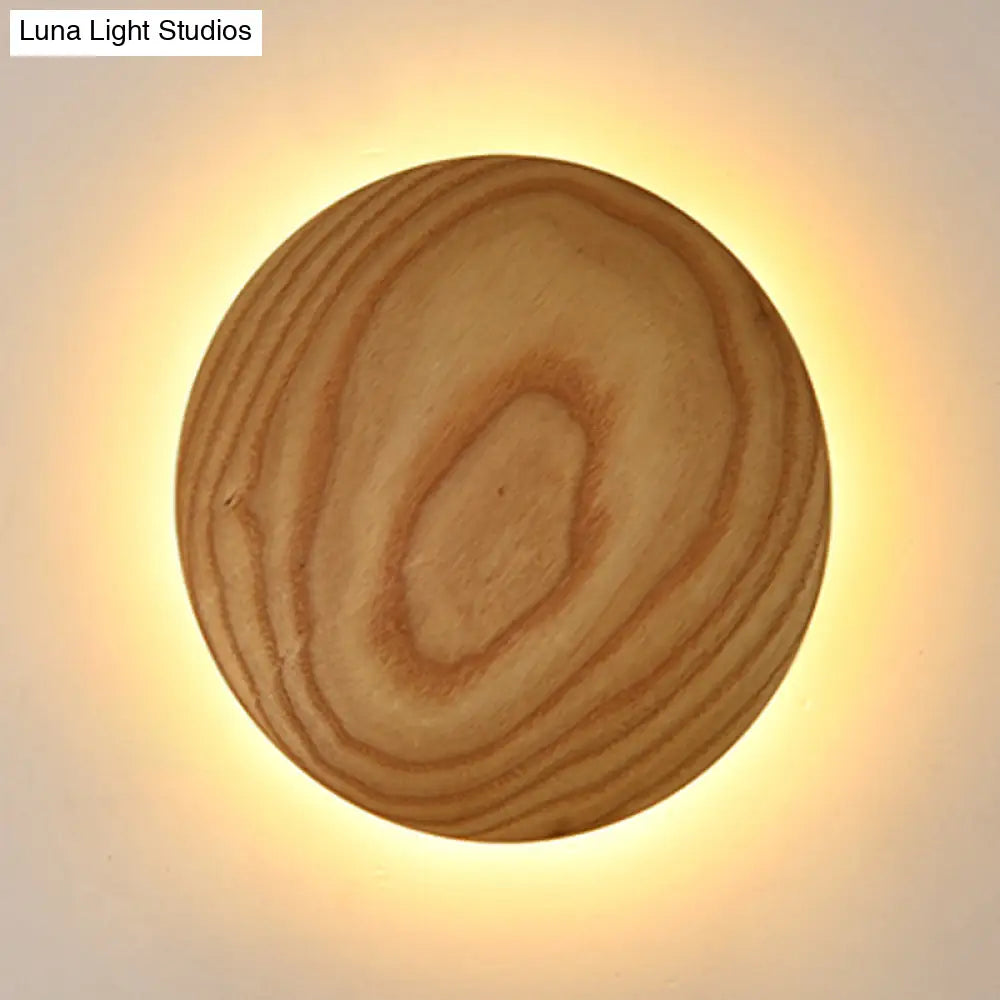 Minimalist Wood Circle Wall Sconce With Led Lighting: 5/7 Width For Parlor In Beige