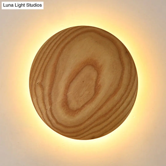 Minimalist Wood Circle Wall Sconce With Led Lighting: 5/7 Width For Parlor In Beige