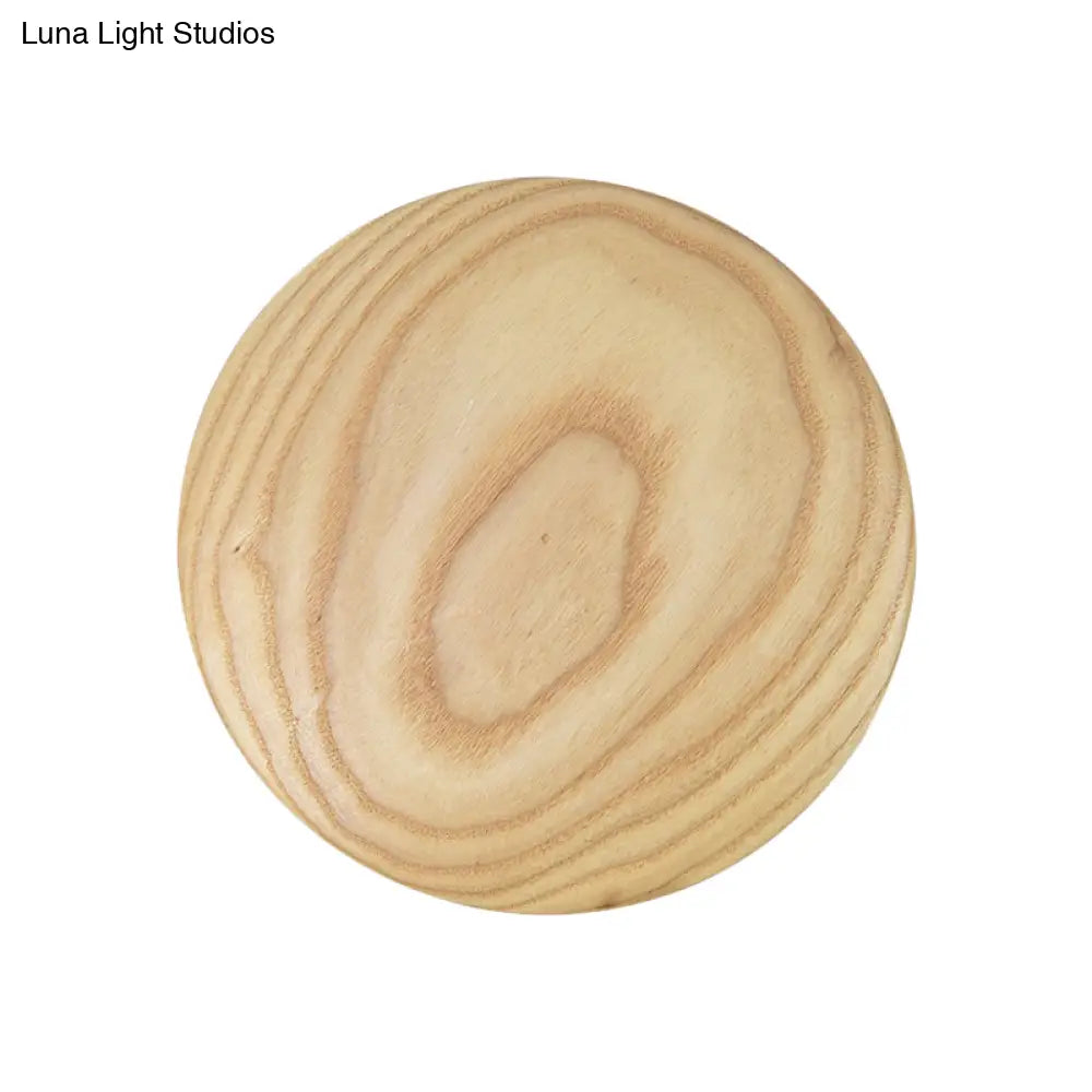 Minimalist Wood Circle Wall Sconce With Led Lighting: 5/7 Width For Parlor In Beige