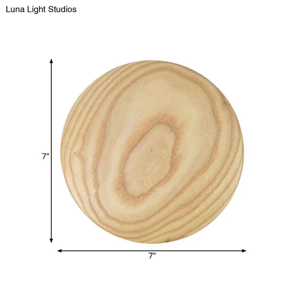 Minimalist Wood Circle Wall Sconce With Led Lighting: 5/7 Width For Parlor In Beige