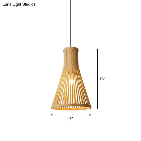 Minimalist Wood Drop Pendant Ceiling Light With Bamboo Cone Shade