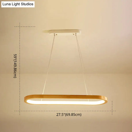 Minimalist Wood Island Pendant Led Ceiling Light - Modern Elliptic Design For Living Room