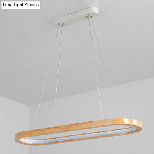 Minimalist Wood Island Pendant Led Ceiling Light - Modern Elliptic Design For Living Room