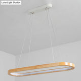Minimalist Wood Island Pendant Led Ceiling Light - Modern Elliptic Design For Living Room