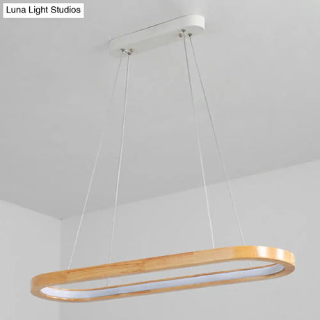 Minimalist Wood Island Pendant Led Ceiling Light - Modern Elliptic Design For Living Room