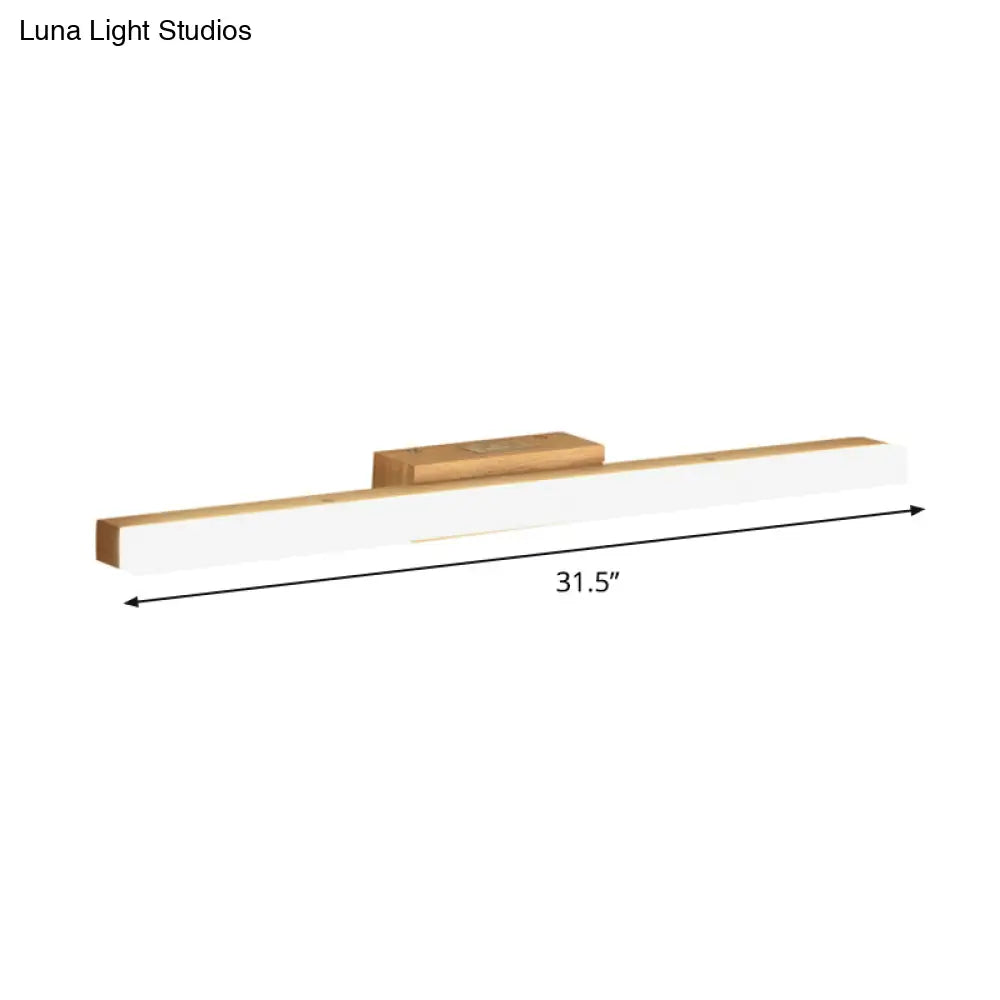 Minimalist Wood Linear Vanity Sconce Light - Beige Led Wall Fixture (16/23.5/31.5 Width)