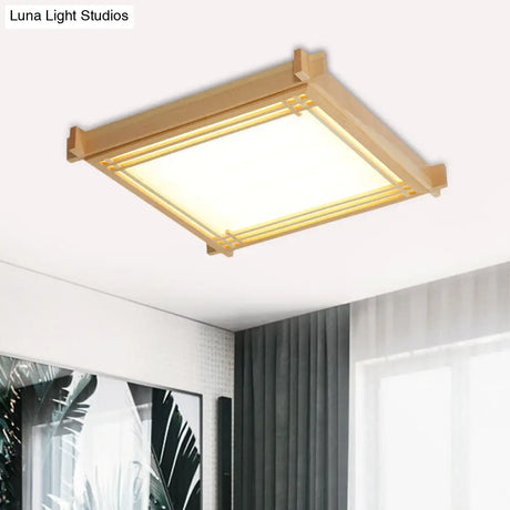 Minimalist Wood Oblong Led Ceiling Light In Beige - 3 Sizes (14/19.5/23) Warm/White / 14 Warm
