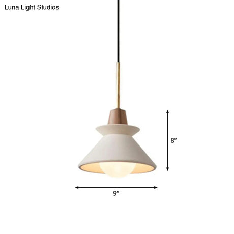 Minimalist Wood Pendant Hanging Light: 1-Head Conical Cement Shade For Dining Room
