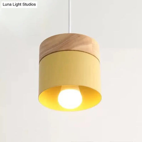 Minimalist Wood Pendant Light Fixture With Cylindrical Metal Lamp Design - Perfect For Table