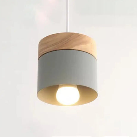 Minimalist Wood Pendant Light Fixture With Cylindrical Metal Lamp Design - Perfect For Table Khaki