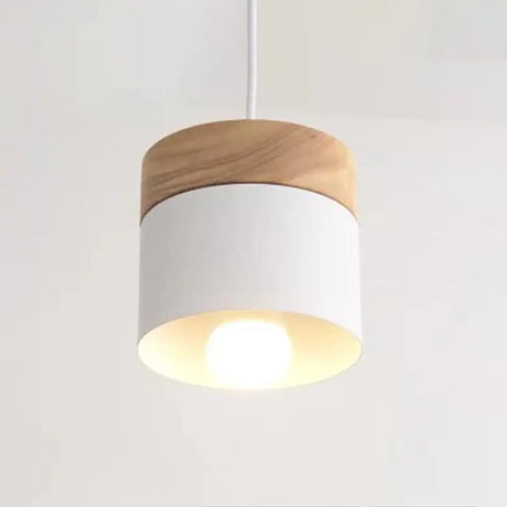 Minimalist Wood Pendant Light Fixture With Cylindrical Metal Lamp Design - Perfect For Table White