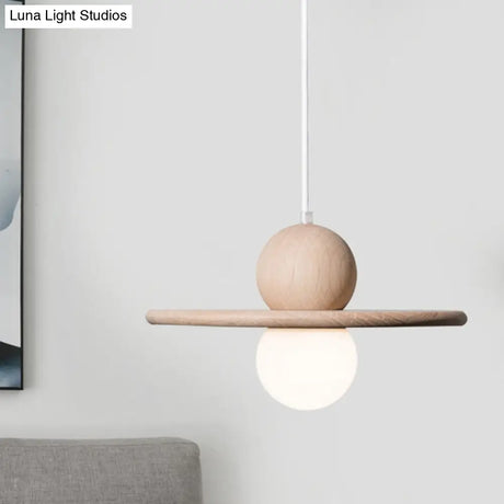 Minimalist Wood Plate Pendant Light - Single Head Beige Lamp For Dining Room