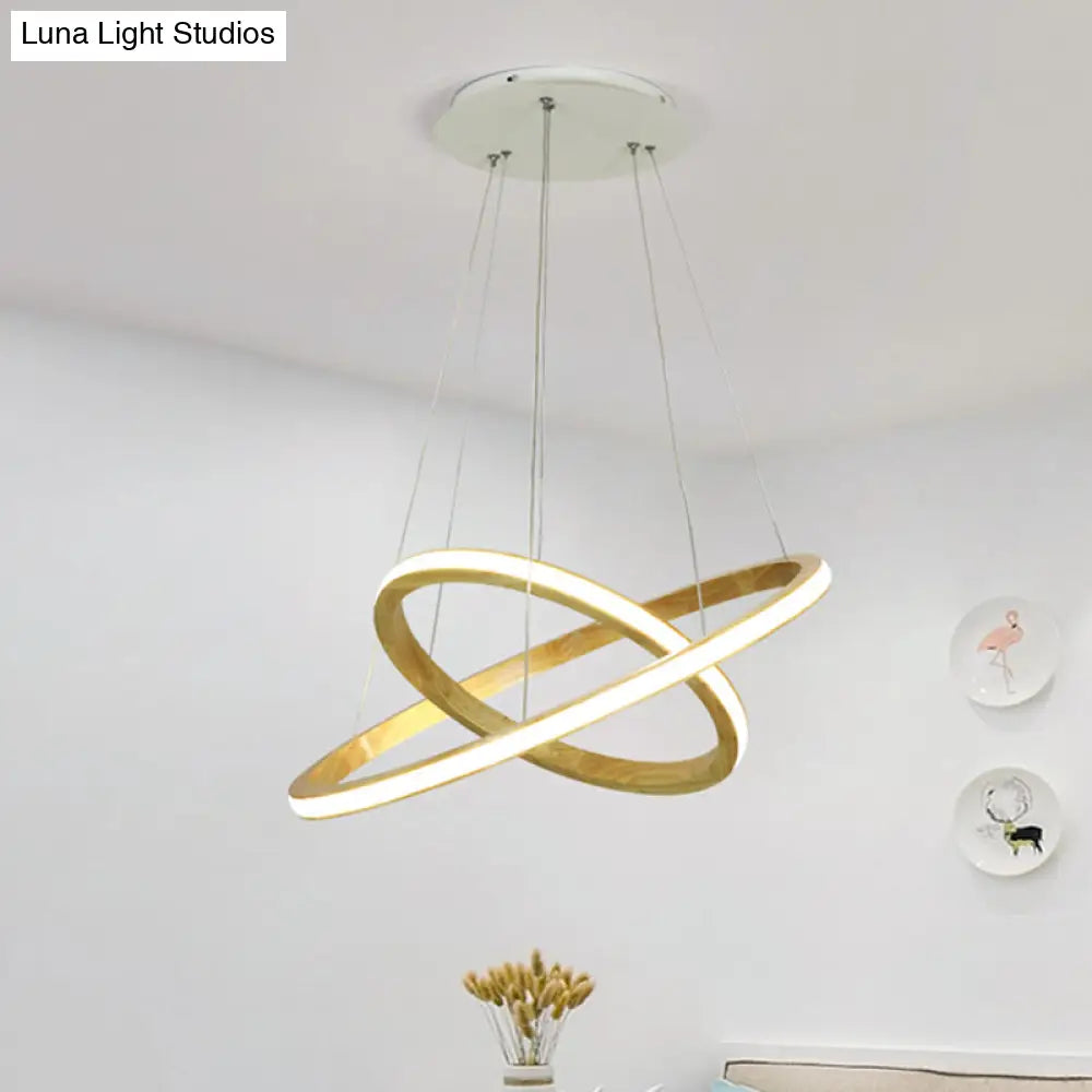 Minimalist Led Wood Rings Chandelier In Beige 21/25 Width