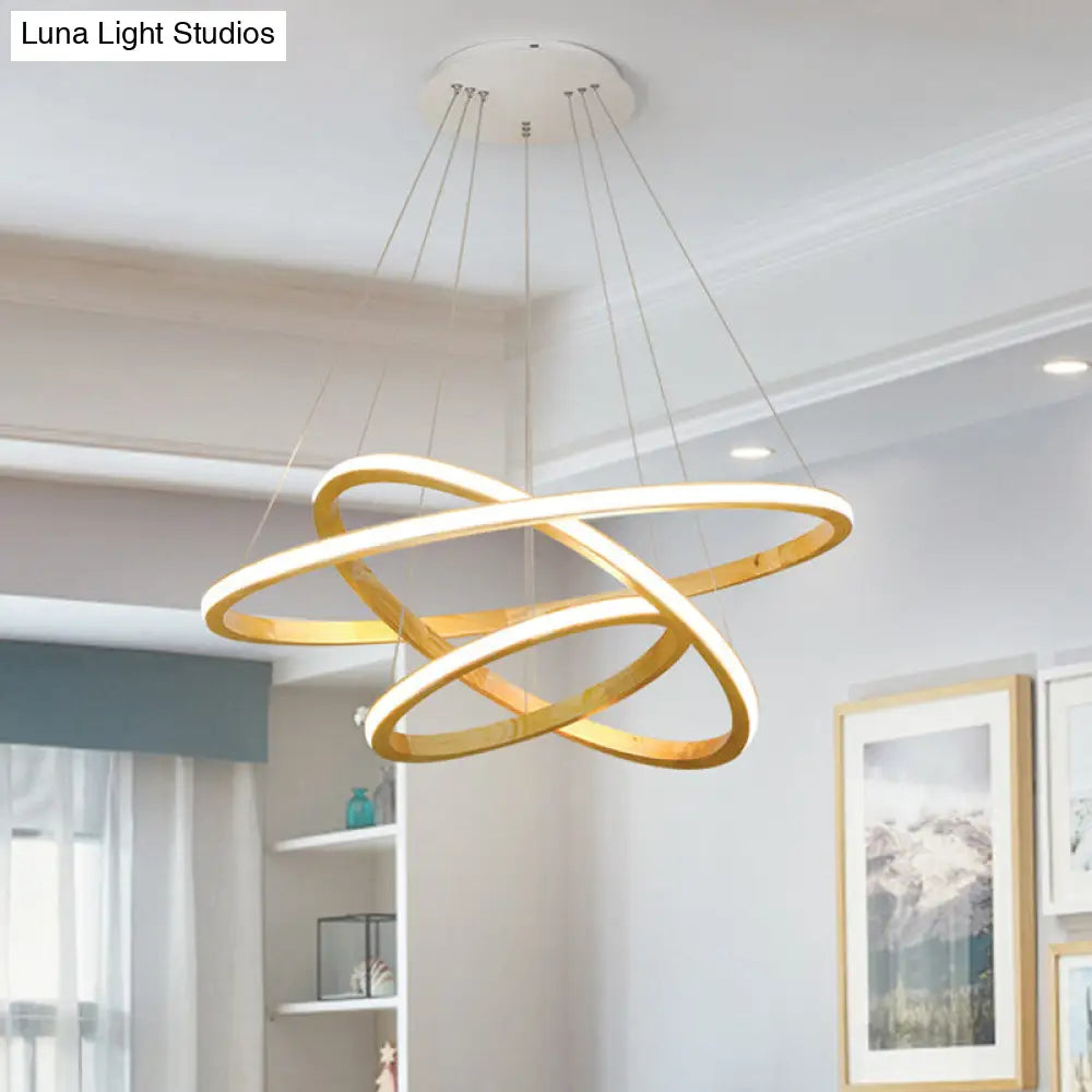 Minimalist Led Wood Rings Chandelier In Beige 21/25 Width / 25