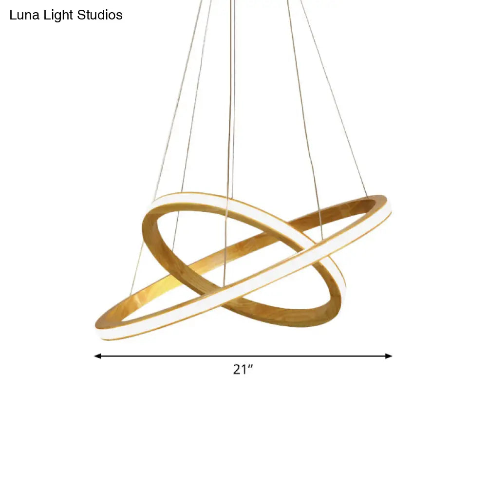 Minimalist Led Wood Rings Chandelier In Beige 21/25 Width