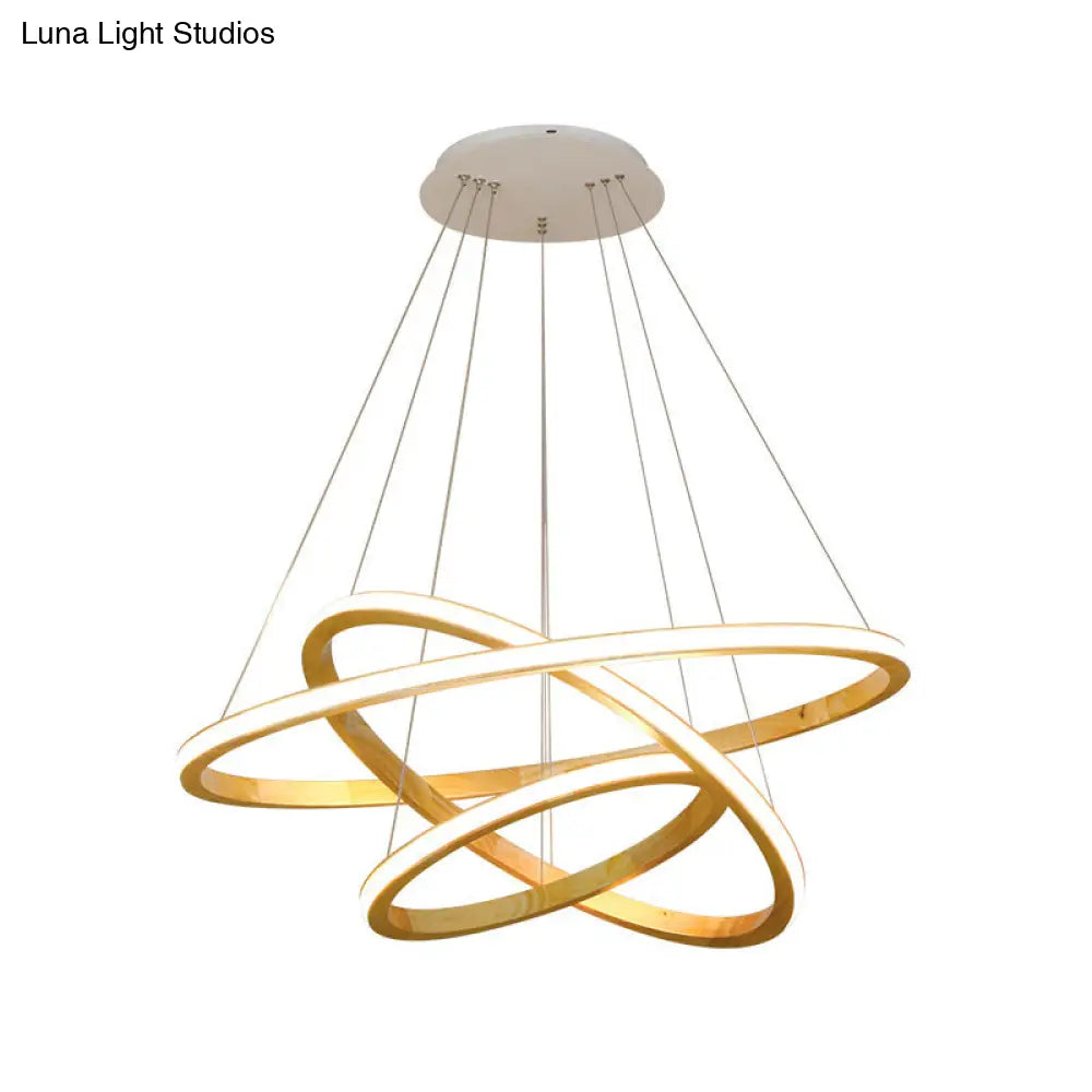 Minimalist Led Wood Rings Chandelier In Beige 21/25 Width