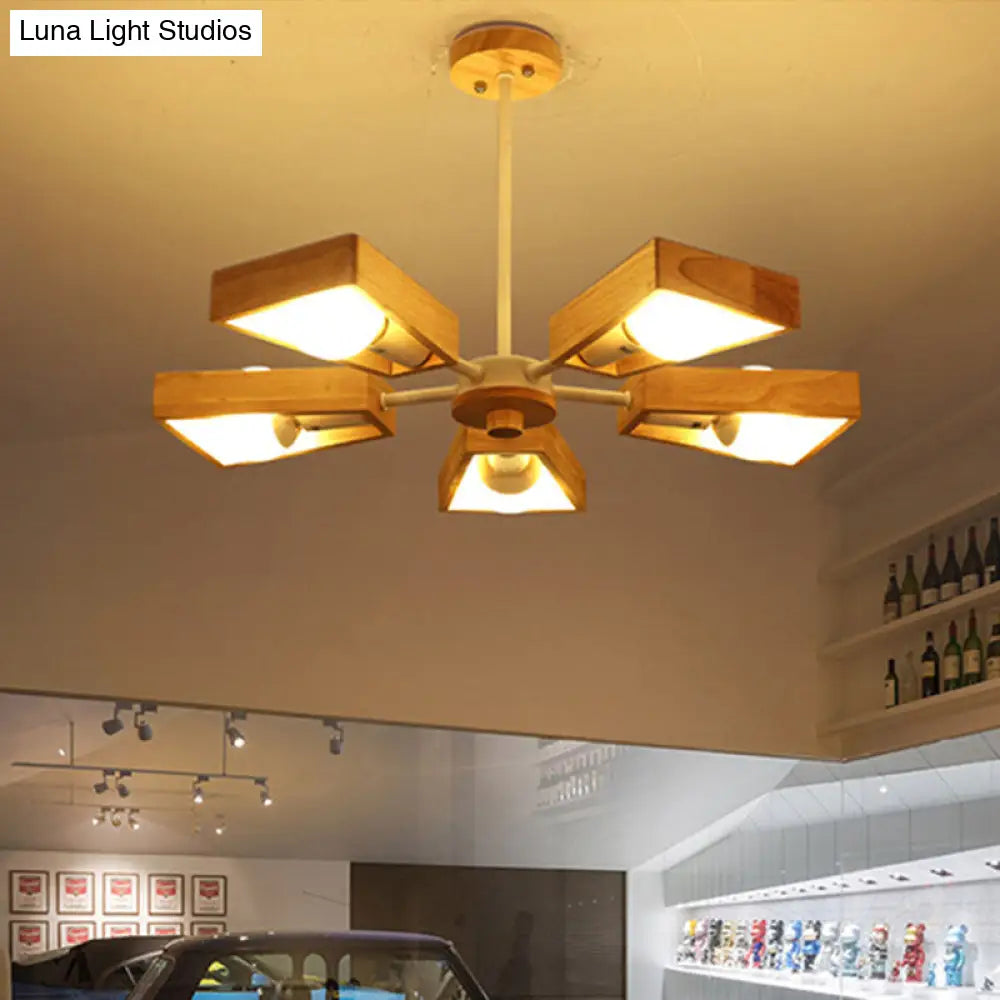 Minimalist Trapezoid Suspension Light: Living Room Chandelier With Light Wood Frame