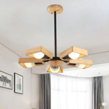 Minimalist Wood Suspension Chandelier For Living Room - Trapezoid Frame Design 5 / Black