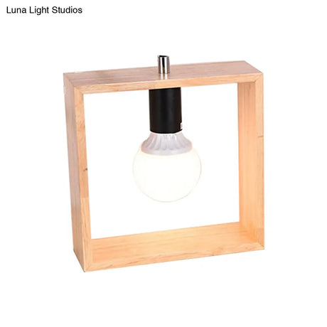 Minimalist Wood Table Lamp With Square Frame - Bedside Nightstand Light Single Bulb Design