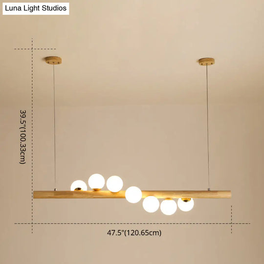 Minimalist Wooden Island Pendant With Glass Sphere For Living Room Ceiling Lighting
