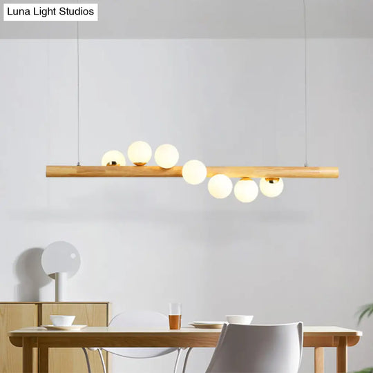 Minimalist Wooden Island Pendant With Glass Sphere For Living Room Ceiling Lighting