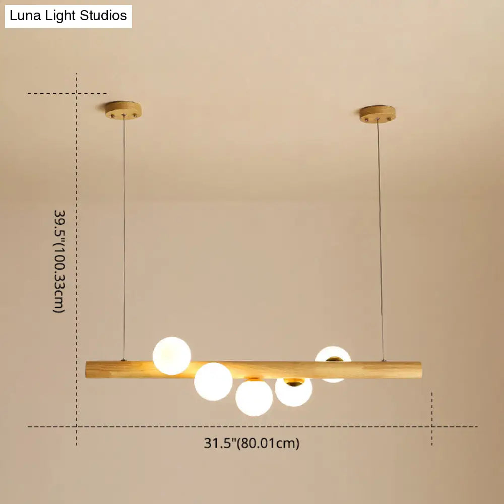 Minimalist Wooden Island Pendant With Glass Sphere For Living Room Ceiling Lighting