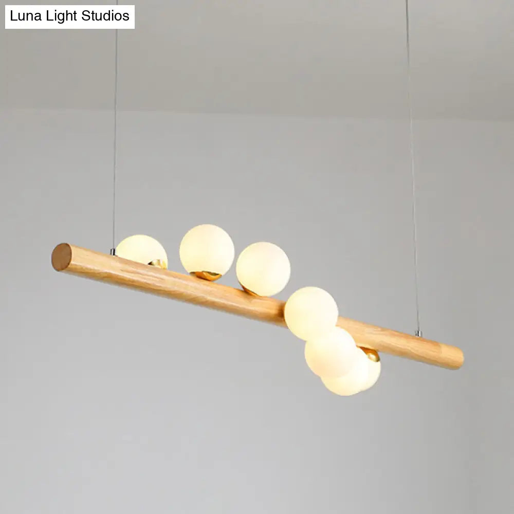 Minimalist Wooden Island Pendant With Glass Sphere For Living Room Ceiling Lighting