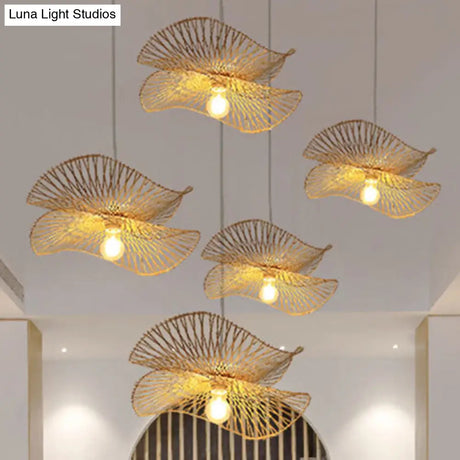 Minimalist Wooden Pendant Lamp With Bamboo Ruffle Shade For Hallways