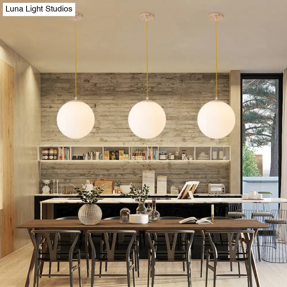 Minimalistic 1-Light Gold Pendant Light With Milky Glass Globe - Perfect For Dining Room