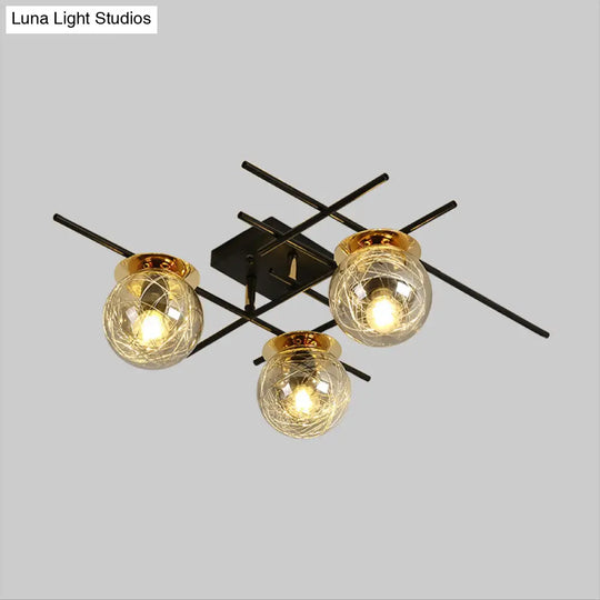 Minimalistic 3-Head Semi-Flush Ceiling Light With Clear/Smoke Gray Glass For Bedroom