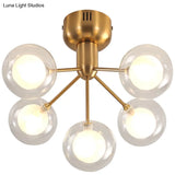 Minimalistic 5 - Head Clear And Frosted Glass Molecule Ceiling Fixture For Corridor Lighting