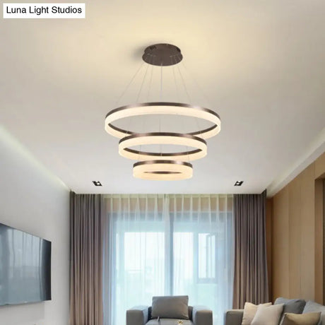 Minimalistic Acrylic Led Pendant Light Kit - Circle Chandelier In Brown For Bedroom Choose 1 To 3
