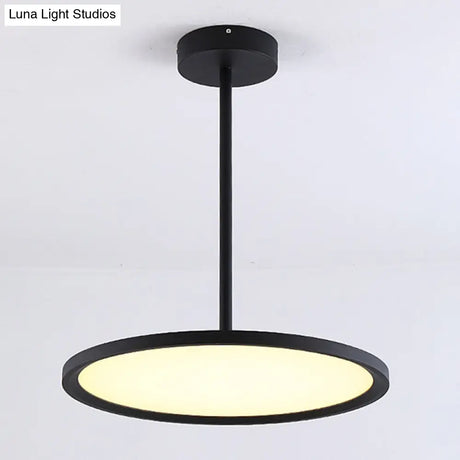 Minimalistic Led Pendant Ceiling Light With Hanging Rod And Flat Shade Black / 12 Warm