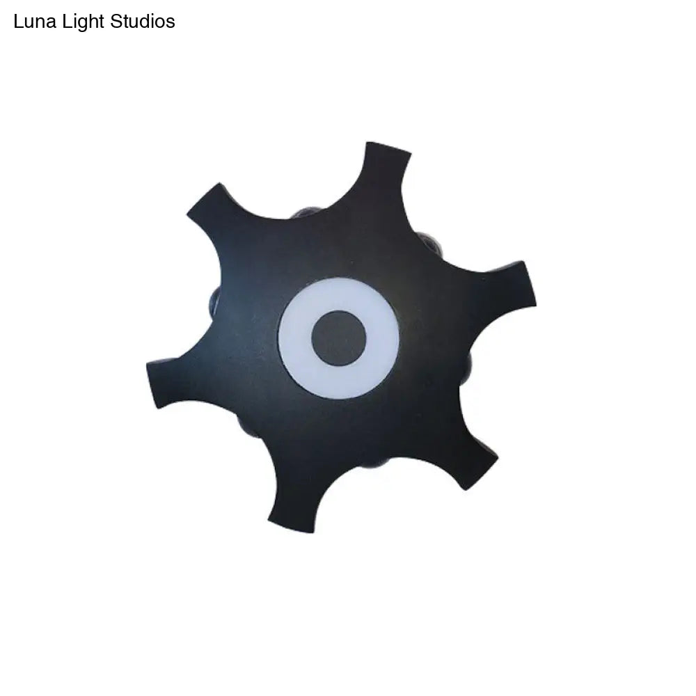 Minimalistic Black Aluminum Balcony Led Wall Sconce Lamp: Gear Shaped Lighting Fixture