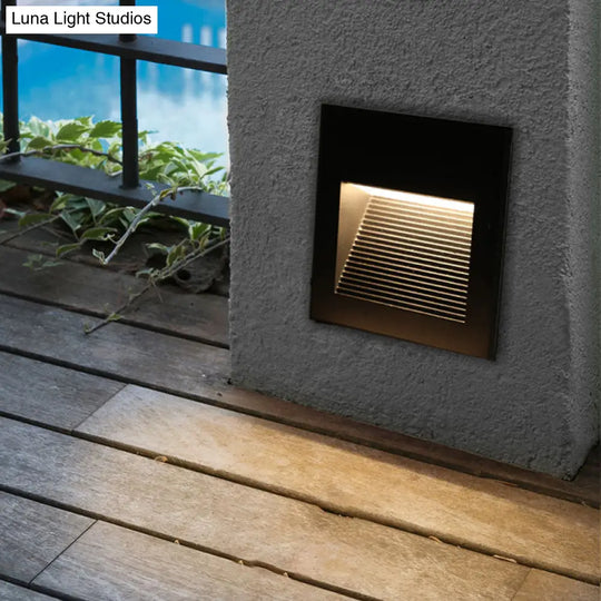 Minimalistic Black Aluminum Led Footlight For Stairway - Quadrilateral Recessed Wall Light
