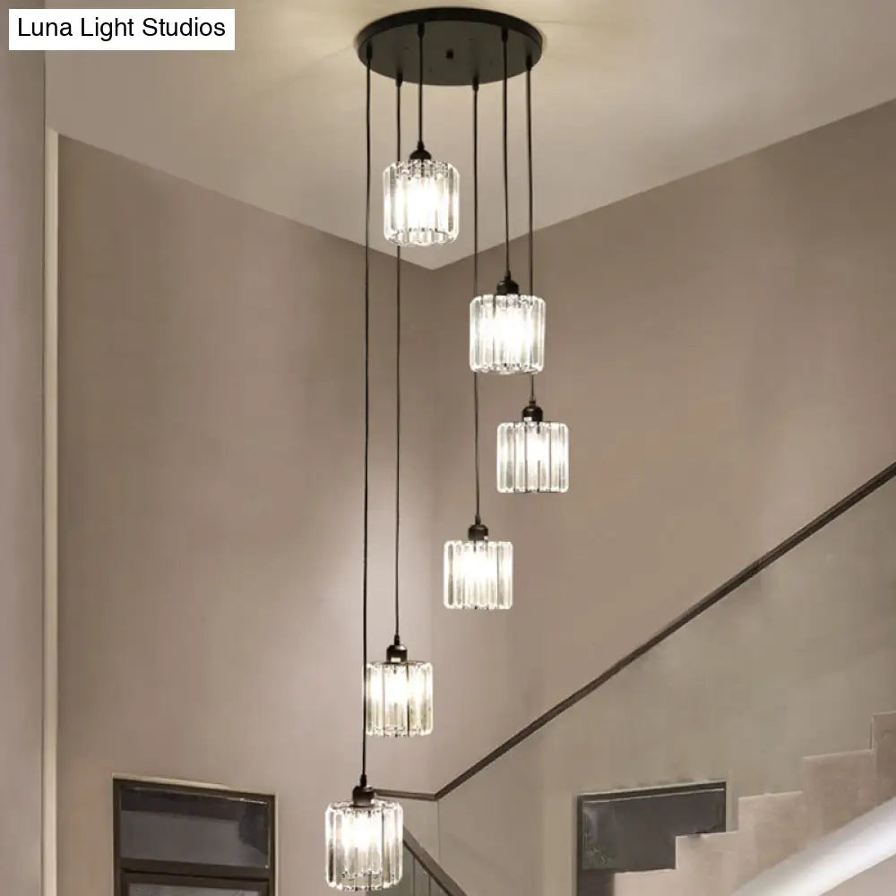 Minimalistic Black Geometric Prismatic Crystal Ceiling Light For Staircase