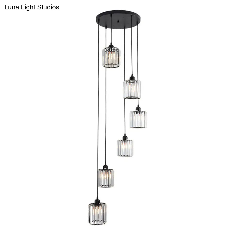 Sleek Black Geometric Prismatic Crystal Ceiling Light For Staircases - Multi-Suspension Lighting