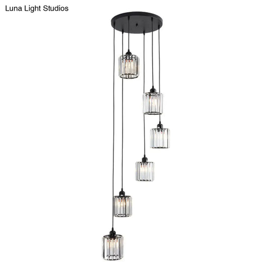 Sleek Black Geometric Prismatic Crystal Ceiling Light For Staircases - Multi-Suspension Lighting
