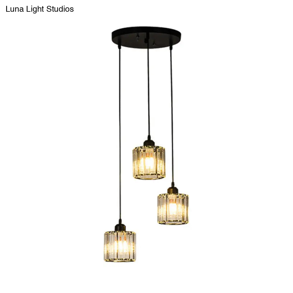 Sleek Black Geometric Prismatic Crystal Ceiling Light For Staircases - Multi-Suspension Lighting