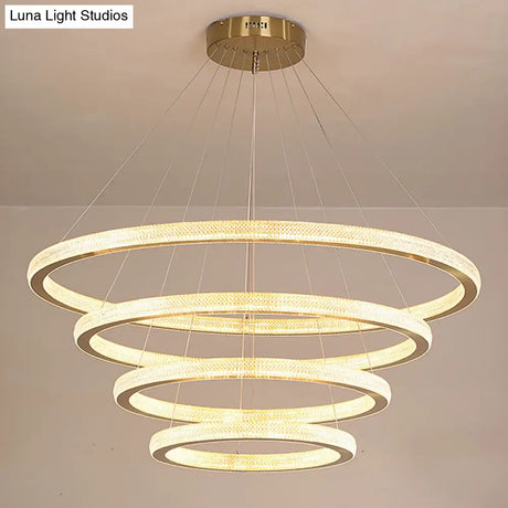Minimalistic Brass Led Chandelier Light With Acrylic Suspension - 1/3/4-Tier Circle Design