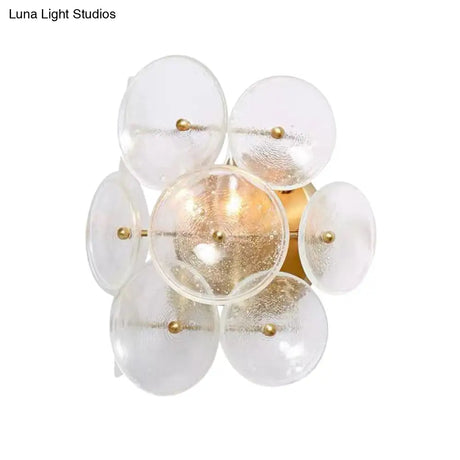Minimalistic Circle Glass Sconce: Clear Textured Wall Mounted Light Fixture (2 Bulbs) For Living