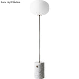 Minimalistic Cream Glass Floor Lamp With Marble Base - Single-Bulb Stand-Up Lighting