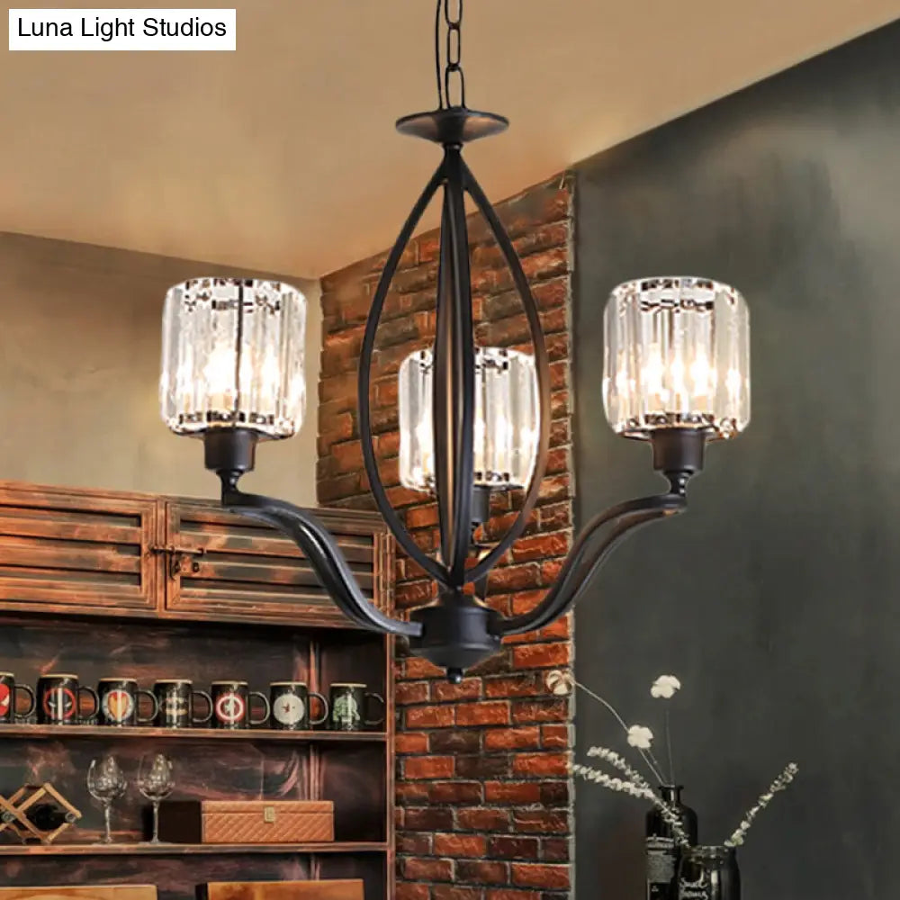 Minimalistic Crystal Block Chandelier - 3/6 Lights Black Ceiling Fixture For Bedroom 3 /