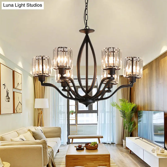 Minimalistic Crystal Block Chandelier - 3/6 Lights Black Ceiling Fixture For Bedroom 6 /