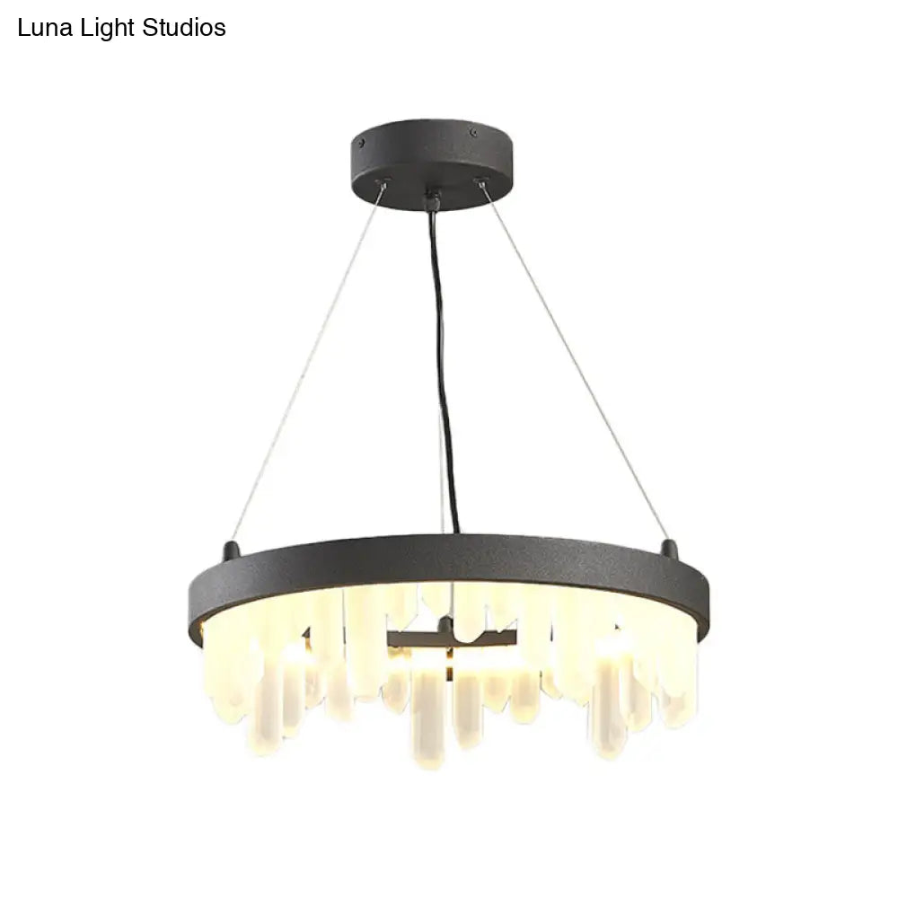 Minimalistic Crystal Pendant Light: 6-Light Black Chandelier For Living Room